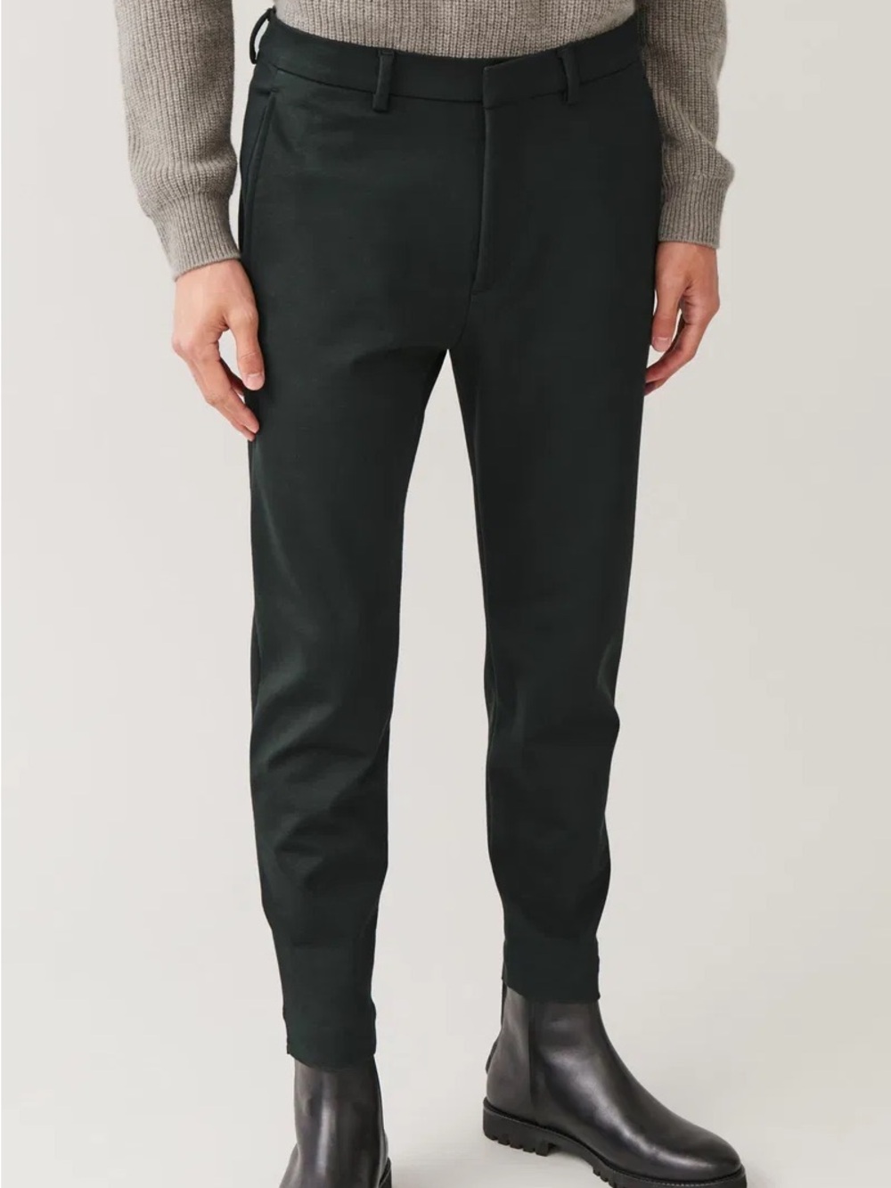 COS Mens Stretch Jersey Ankle Zip Trouser Pant Dark Green Size 36R Minimalist